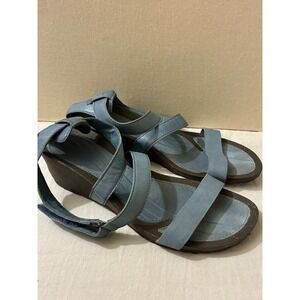 Teva Womens 8.5 Blue Leather Strappy Wedge Sandals 1007732 Hook Loop Ankle Strap